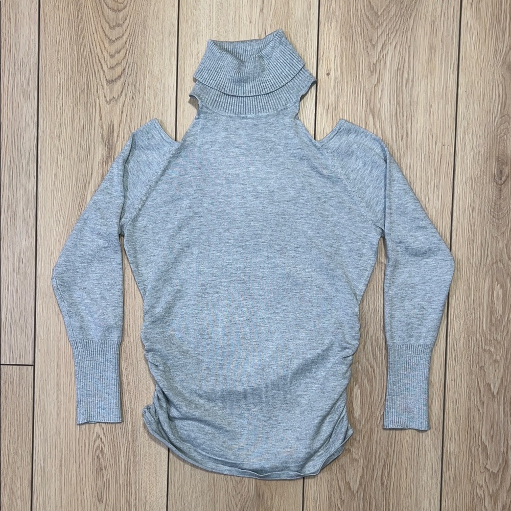 Heart-N-Crush Gray Cold Shoulder Turtleneck Sweater